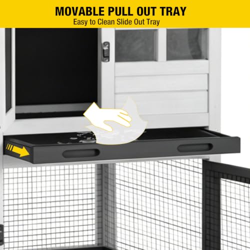 Rabbit Hutch Indoor Bunny Cage Outdoor with Run Chicken Coop Guinea Pig House with Waterproof Asphalt Roof (51.6"L x 25.2"W x 36.2"H / White)