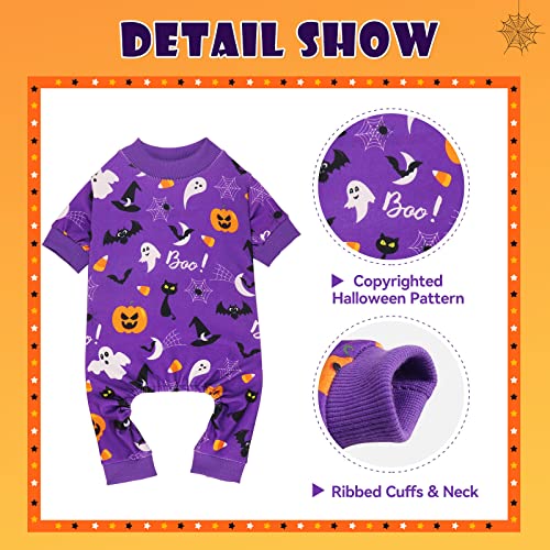 Dog Halloween Pajamas Dog Costumes Pjs Stretchy Funny Pet Costumes Clothes Pet Outfit Pajamas for Large Dogs (Large / Purple Halloween)