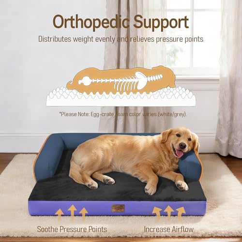 Washable Dog Bed with Bolster for Medium to Large Dogs (Electric Violet / 36"L x 27"W x 7.5"Th)