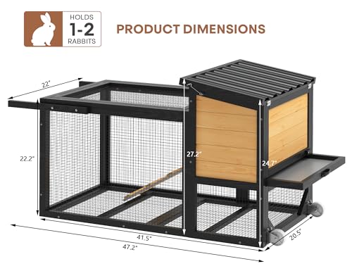 2 Story Bunny Hutch with Wheels and Chew (47.2"L x 21.98"W x 27.2"H)