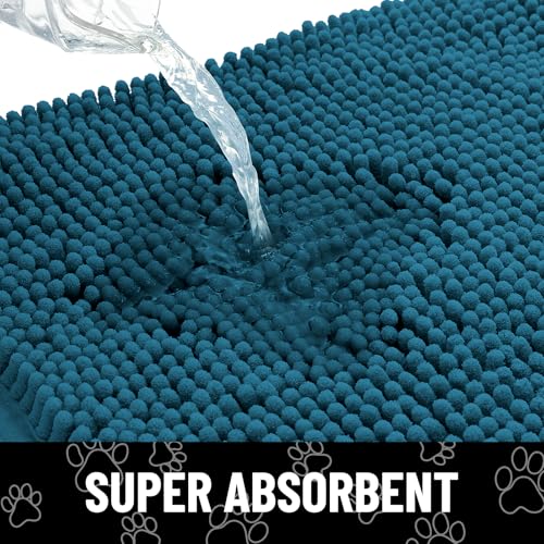 Dog Door Mat for Muddy Paws (24"X16" / Atlantic Blue and White)