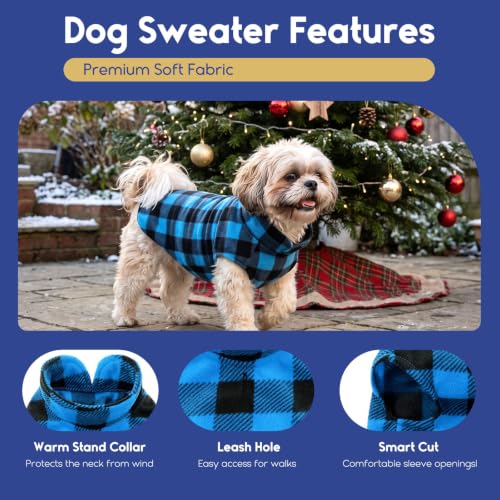 Dog Sweater Plaid Fleece Vest Puppy Shirt for Small Medium Dogs (Large / Plaid-Blue)