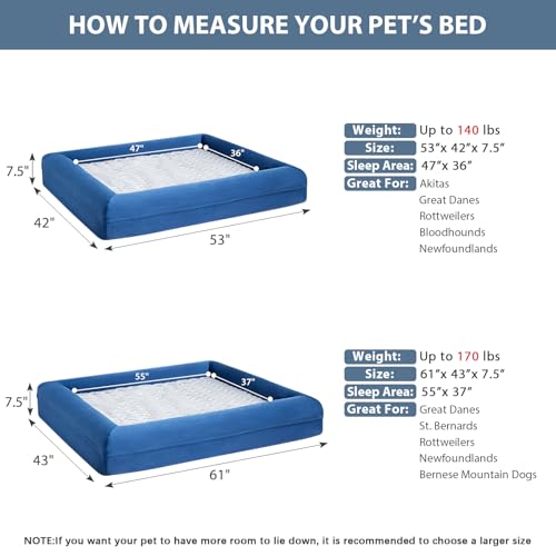 XXXL Big Large Orthopedic for Senior Dog Bed Comfy Sleeping (Blue / XXX-L (53x43x7.5in))