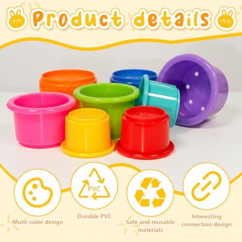 8 Pcs Stacking Cups for Small Animal Toys (Bright colors)