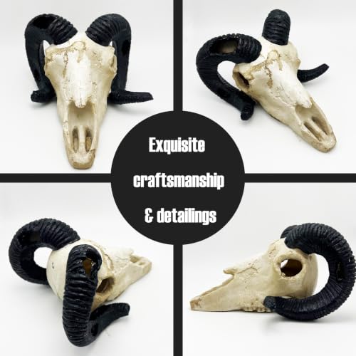 Fish Aquarium Tank Hideout Décor Decorations Dinosaur Skull Fish Tank Decor Cave Skull Betta Animal Halloween Large Reptile Bones Snake for Terrarium Ornament (Horned Sheep)
