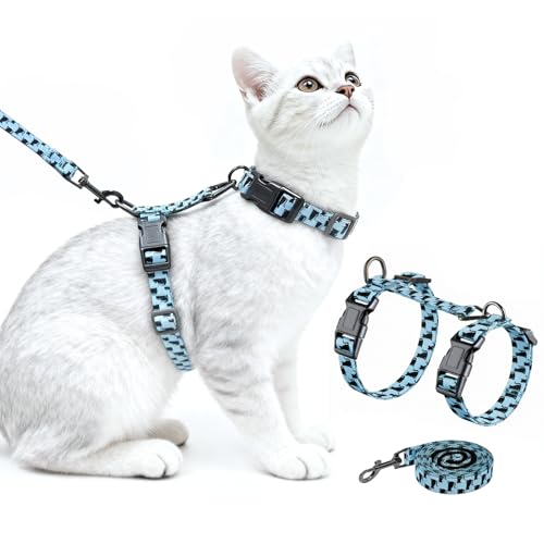 Cat Harness and Leash Set (Light Blue Kitty / Medium (8-18 lb))