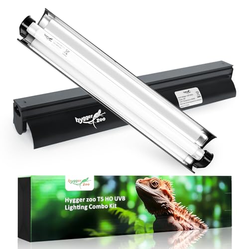 T5 Reptile Light Fixture Combo Kit 8W Light Fixture Reptile Terrarium Hood 10.0 UVB Light Bulb Fluorescent Tube Ideal for Tropical and Deserts Such as Bearded Dragon Lizards and Tortoises (8W-Black / 8W 12.2IN Black)
