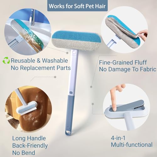 14" Long Handle Pet Hair Remover for Furniture & Couch