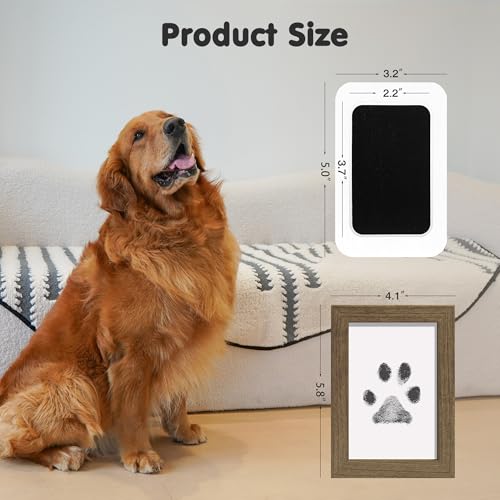Inkless Paw Print Kit for Dogs (Black Pad,Walnut Wood Frame / 4-Pack,Medium)