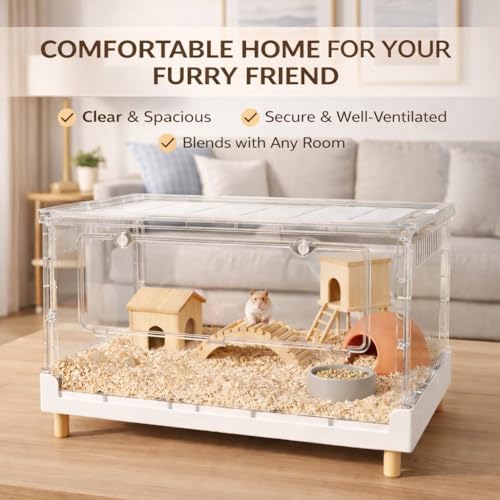 Extra Tall Foldable Clear Hamster Cage with Front Door (27.5"L x 17.0"W x 16.0"H)
