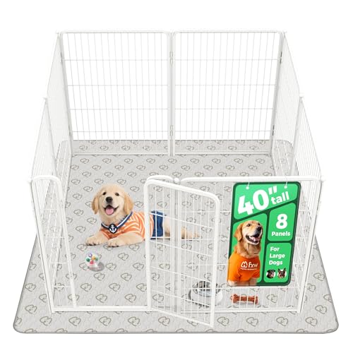 Homeplus Indoor Dog Playpen with Washable Pee Pad (White / 40"H)