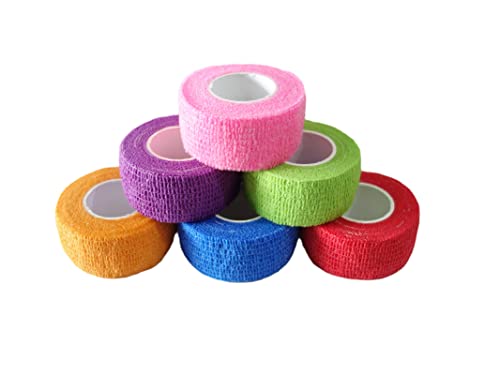 6 Pack 1" x 5 Yards Self Adhesive Bandage Wrap Breathable Cohesive Vet Wrap for Pets (1 Inch / Mixed Colors)