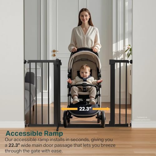 30 48 in Baby Gate for Stairs (Black / 30-48"W x 30.5"H)