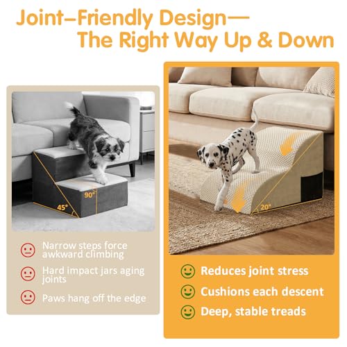 High Density Extended Foam Dog Ramp&Steps 2 Tiers (Beige / 21.7*15.7*11.8)