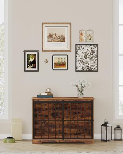 44.1" XL Dog Crate Furniture Indoor Dog Kennel with Barn Door (44.1"L x 27.6"W x 31.9"H / Rustic Brown)