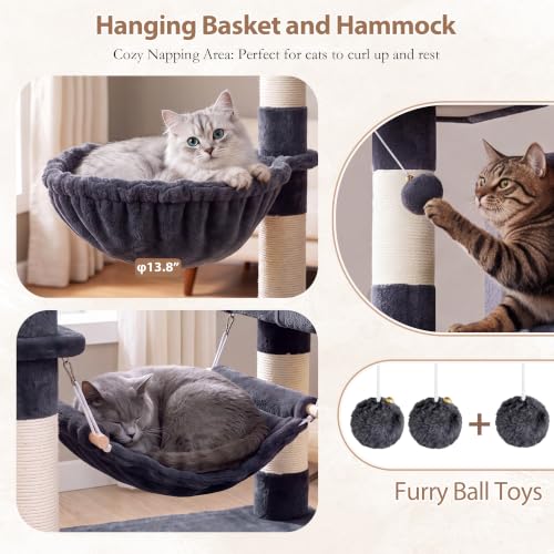 Cat Tree 71'' Tower for Large Cat with Scratching Post (71 inches / Smoky gray)