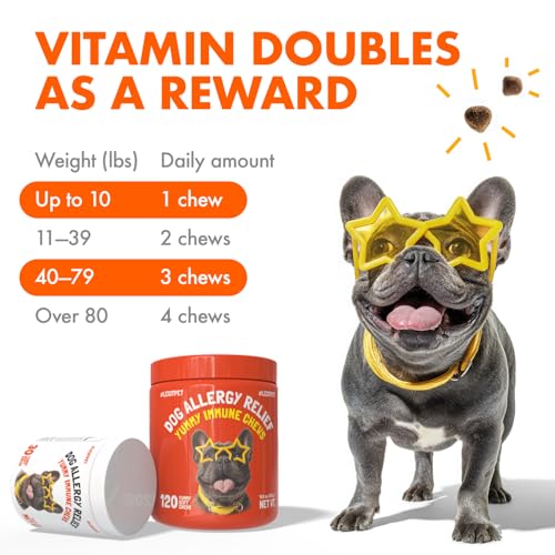 Allergy Relief Chews for Dogs & Immune & Digestive Supplement with Wild Salmon Oil Kelp Colostrum Turmeric Probiotics & Bee Pollen for Seasonal Allergies Anti Itch (Allergy / 30)