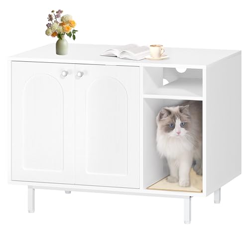 Cat Litter Box Enclosure (White / 31.4"L x 19.6"W x 24"H)