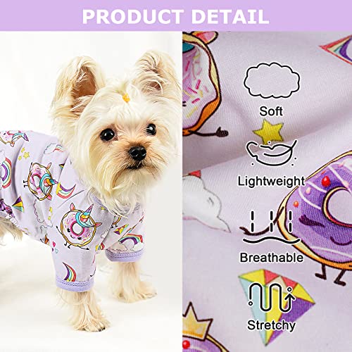 Small Dog Clothes Girl Funny Donut Dog Pajamas Pjs (Purple / X-Small（1-2 lb))