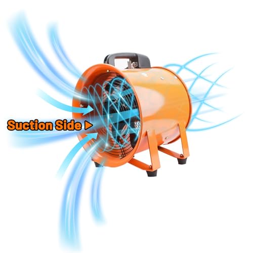 12-Inch High-Velocity Portable Utility Blower Fan, Industrial Exhaust Fan with 33ft Flexible Duct Hose, 3150 RPM Low-Noise Ventilator for Basements, Workshops, Warehouses, and Confined Spaces (12" x 33ft)