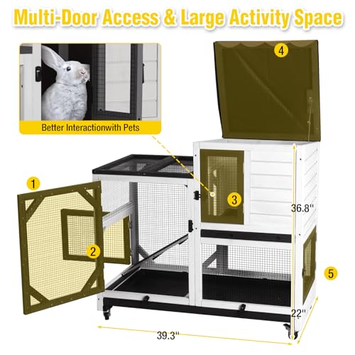 2 Story Large 39.3" Rabbit Hutch (Black/White / 39.3"L x 22.0"W x 36.8"H)