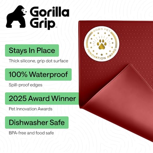 Dog Food Mat 100% Waterproof Silicone (Red / 26"l X 17"w)