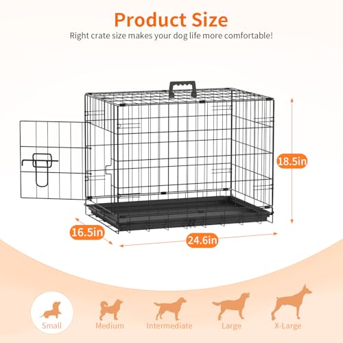 24" Foldable Metal Dog Crate (Dark Black)