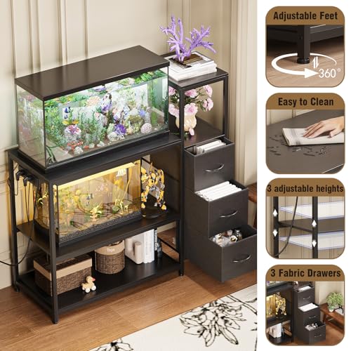 20 29 Gallon Aquarium Stand with Drawers & Power Outlet (Black)