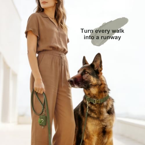 Soft PU Leather Dog Collar for Large Dogs (XL：Fit 20-26" Neck, Width 1¼" / Dark Green)