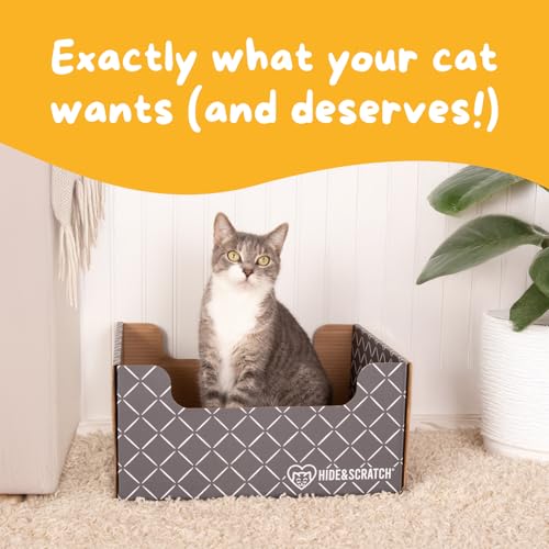 Cardboard Cat Scratcher Box & Bed with 3 Refill Pads Grey (Grey)