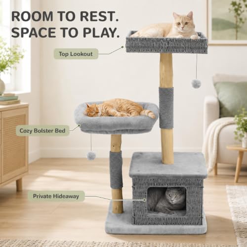 Modern Cat Tree for Indoor Cats (Two layer Grey)