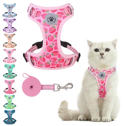 Cat Harness and Leash Set (Strawberries Pink / M (Chest: 12 - 19"))