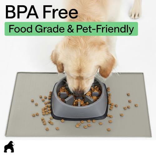 Dog Food Mat 100% Waterproof Silicone (Light Gray / 26"l X 17"w)