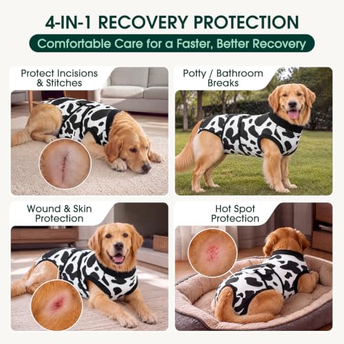 Recovery Suit for Dogs Cats (X-small (Back:8.3-11.4'', Weight:4-7 Lb) / Cow Splash)
