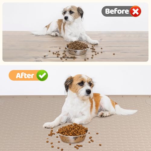 Dog Food Mat 40''x28'' Extra Large Dog Mat for Food and Water (40"L x 28"W / Khaki)