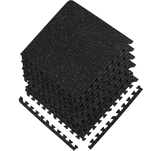 0.56Inch 24sq.ft 6 Tiles Gym Flooring for Home Gym (Black & Grey / 25"L x 25"W x 0.56"Th)