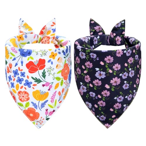 Spring Floral Dog Bandanas (White/Plaid, Black/Daisy (2-Sided) / Large)