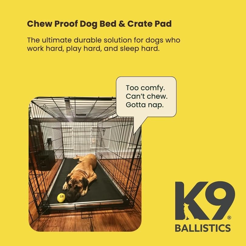 Chew Proof Armored Padded Dog Crate Bed (X-Large (47" L x 29" W x 1" H) / Obsidian Black Ripstop)