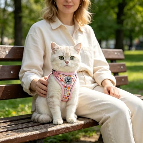 Cat Harness and Leash (Pink Flower / Small (Chest: 13 - 16"))
