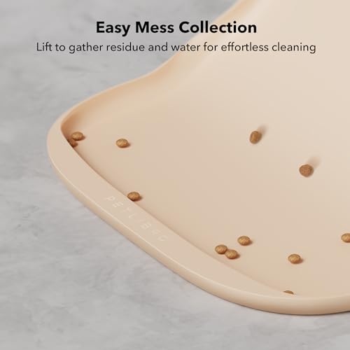 Cat Food Mat Safety Silicone Dog Food Mat for Feeder Fountain Waterproof Dog Bowl Mats Raised Edge Spill Protection Floor (Ivory / M-22"x16.5")