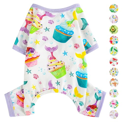 Dog Pajamas Pjs Summer Fall Dog Clothes for Small Dogs Girl (Purple Cake / Large (10-15))