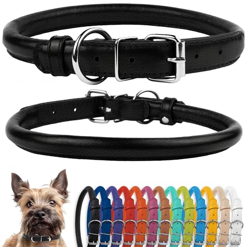 Tangle Free Rolled Leather Dog Collar (Black / S)