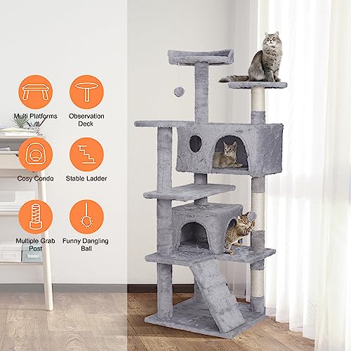 54 in Cat Tree Tower for Indoor Cats Multi (Light Grey)