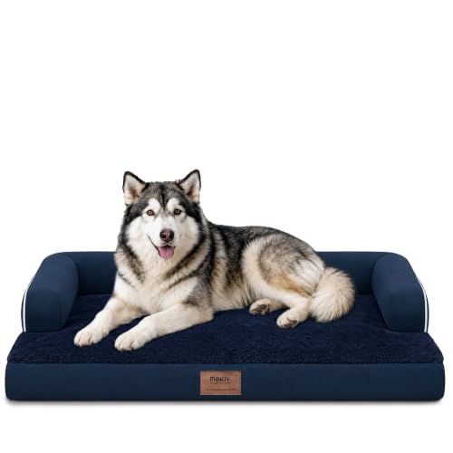 XXL Orthopedic Waterproof Dog Bed with Bolster for Extra Large Dogs (45.0"L x 35.0"W x 8.0"Th / Navy Blue)