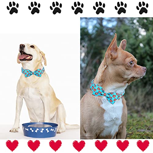 Valentine's Day Dog Collar with Bow Tie Blue Heart Puppy Collar Best Gift for Small Medium Large Boys Girls (Large / Blue MoM Love)
