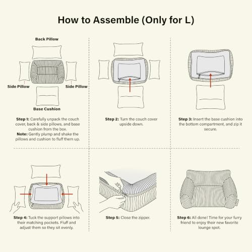 Cute Couch Bed for Pets (36.0"L x 27.0"W x 10.0"Th / Cream)
