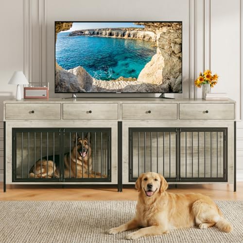Large Dog Crate Furniture with 2 Drawers (light grey)