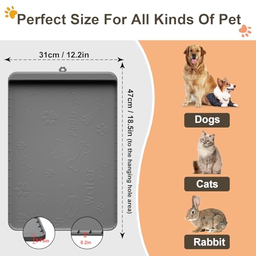 Dog Food Mat Silicone Dog Mat for Water (Gray / 19"L x 12"W)
