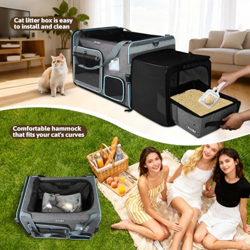 Side Expandable Extra Large Cat Carrier with Litter Box (grey)