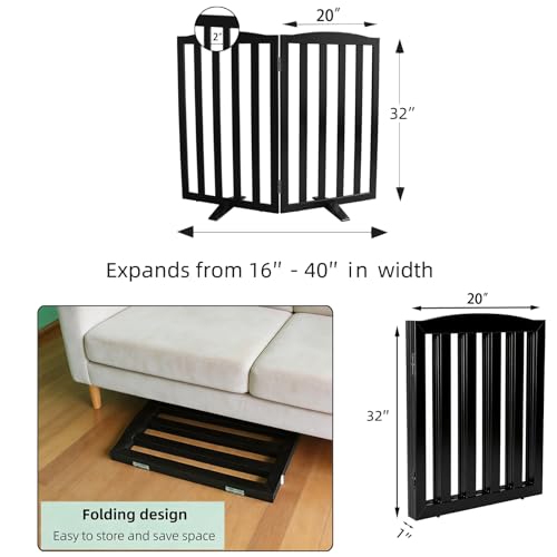 Foldable Freestanding Indoor Dog Gate for House Wood Long Pet Gates Dog Fence for Stairs Puppy Gates for Hallways (Black / 【2 Panels】40''w X 32''h)